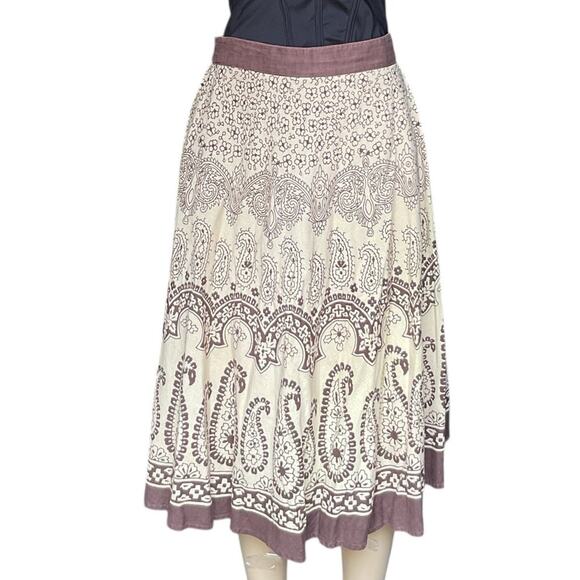 other Dresses & Skirts - Vintage Bohemian Skirt Beige Brown Studio West Paisley Floral Print Midi Skirt